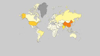 Map of countries by Total Cereal production Thumbnail